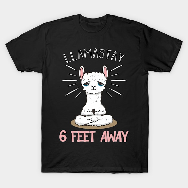 Funny Yoga Llama Quarantine Llamastay 6 Feet Away T-Shirt by chaucl